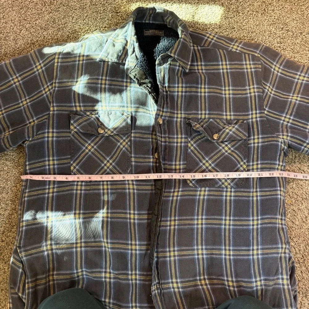 Great Northwest Flannel Shirt Jacket Mens XL Blue Yellow Sherpa Lined Shacket